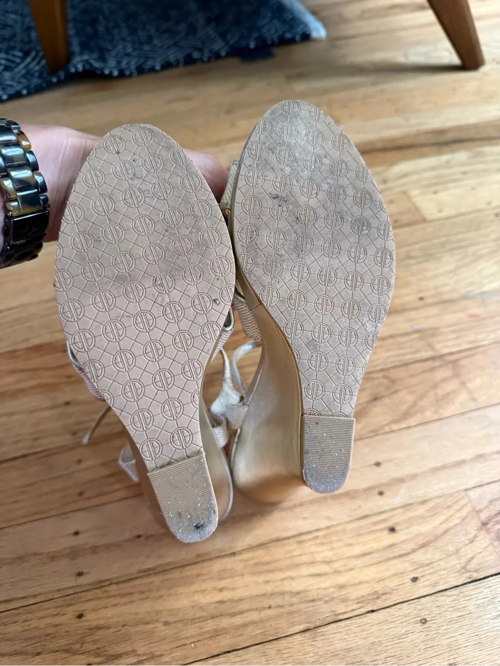 Lilly Pulitzer Champagne Beige Metallic Crisscross Wedges